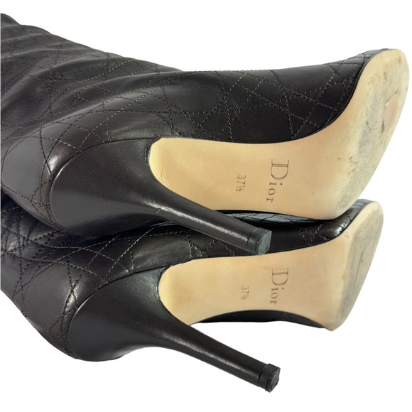 CHRISTIAN DIOR Quilted Brown Leather Cannage Slouch Women's Boots 37.5 - 7.5 US - Picture 13 of 15